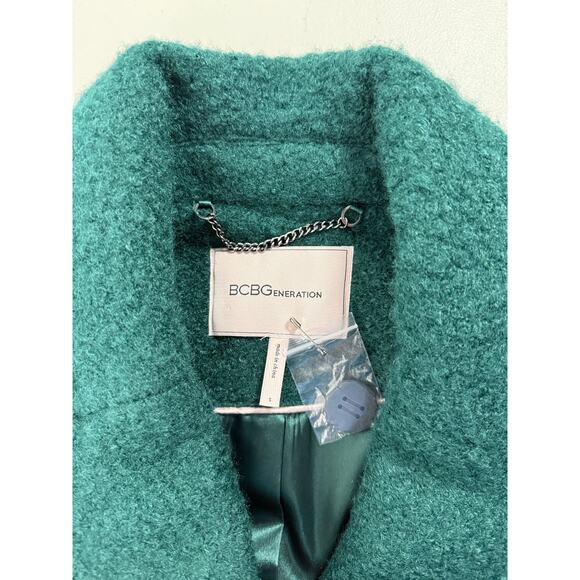 BCBGeneration Double Breasted Bouclé Longline Coat Emerald Green Women’s Small - Picture 7 of 9